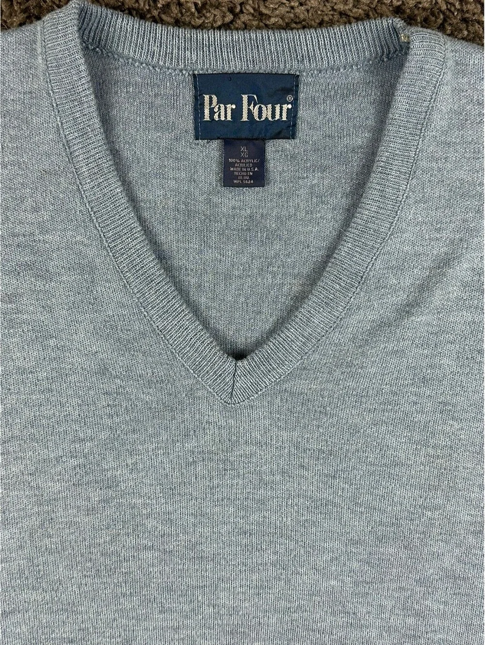 Vintage Par Four Sweater Vest Mens XL Light Blue Knit V-Neck Golf USA Acrylic